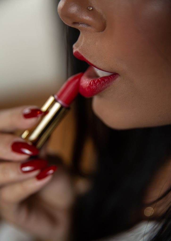 Natural makeup red lipstick